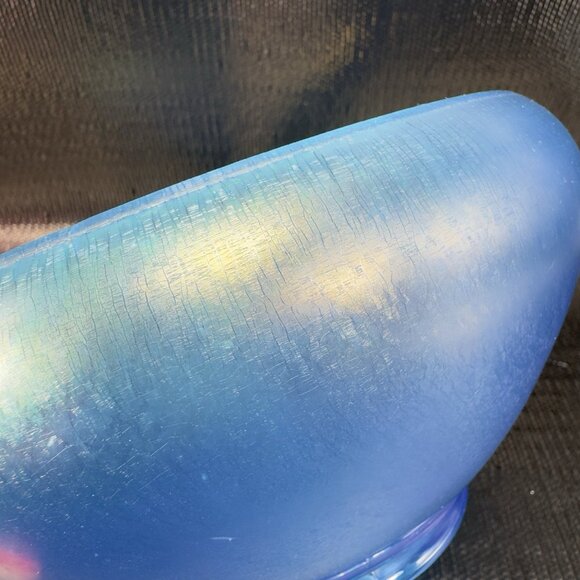 Fenton Celeste Stretch Glass Blue Iridescent Console Bowl Dish Shiny Finish Bowl - Picture 10 of 14